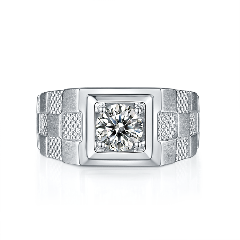 财神款S925银镀白金MoissaniteMen's Ring1ctD级